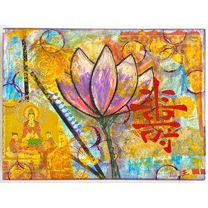 Longevity - Original Asian Fusion Wall Art Mixed Media Painting 9"x12"